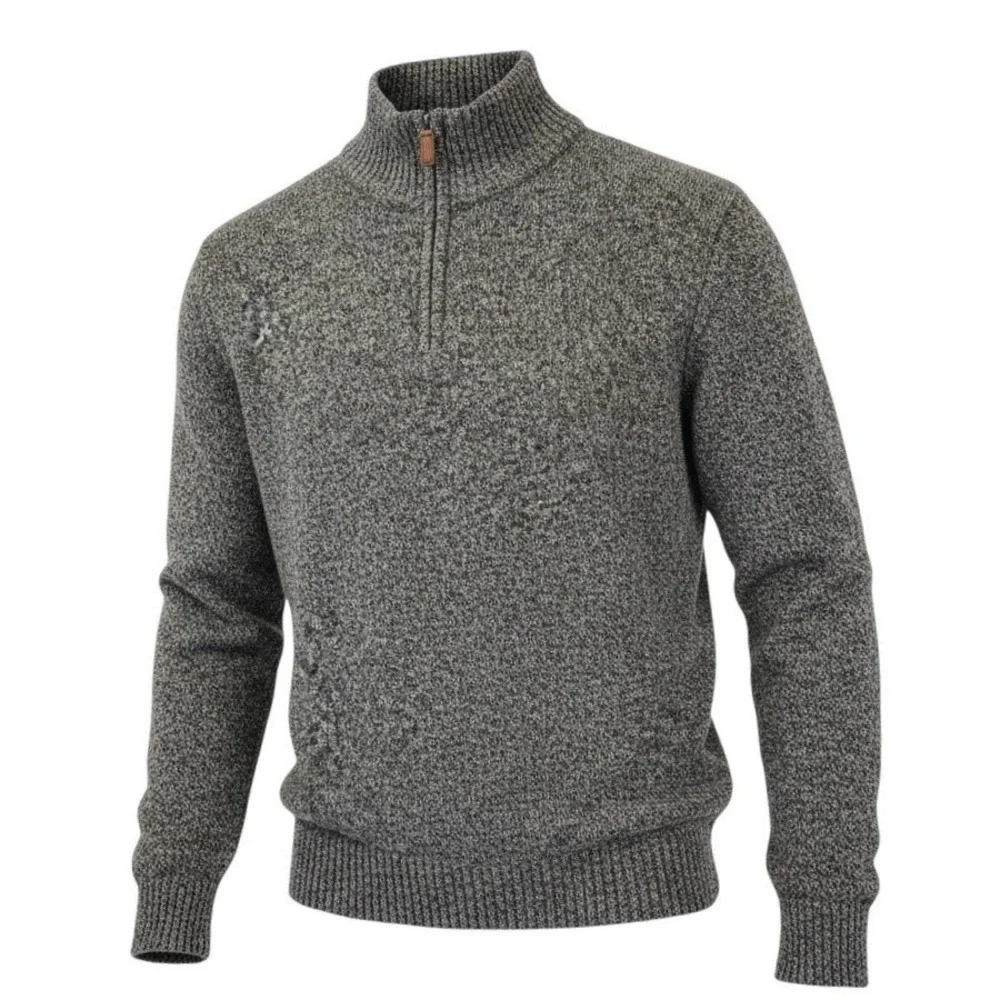 J.Crew Mens Large Grey Quarter Zip Sweater Lambswool Marled‎ Knit Classic Winter